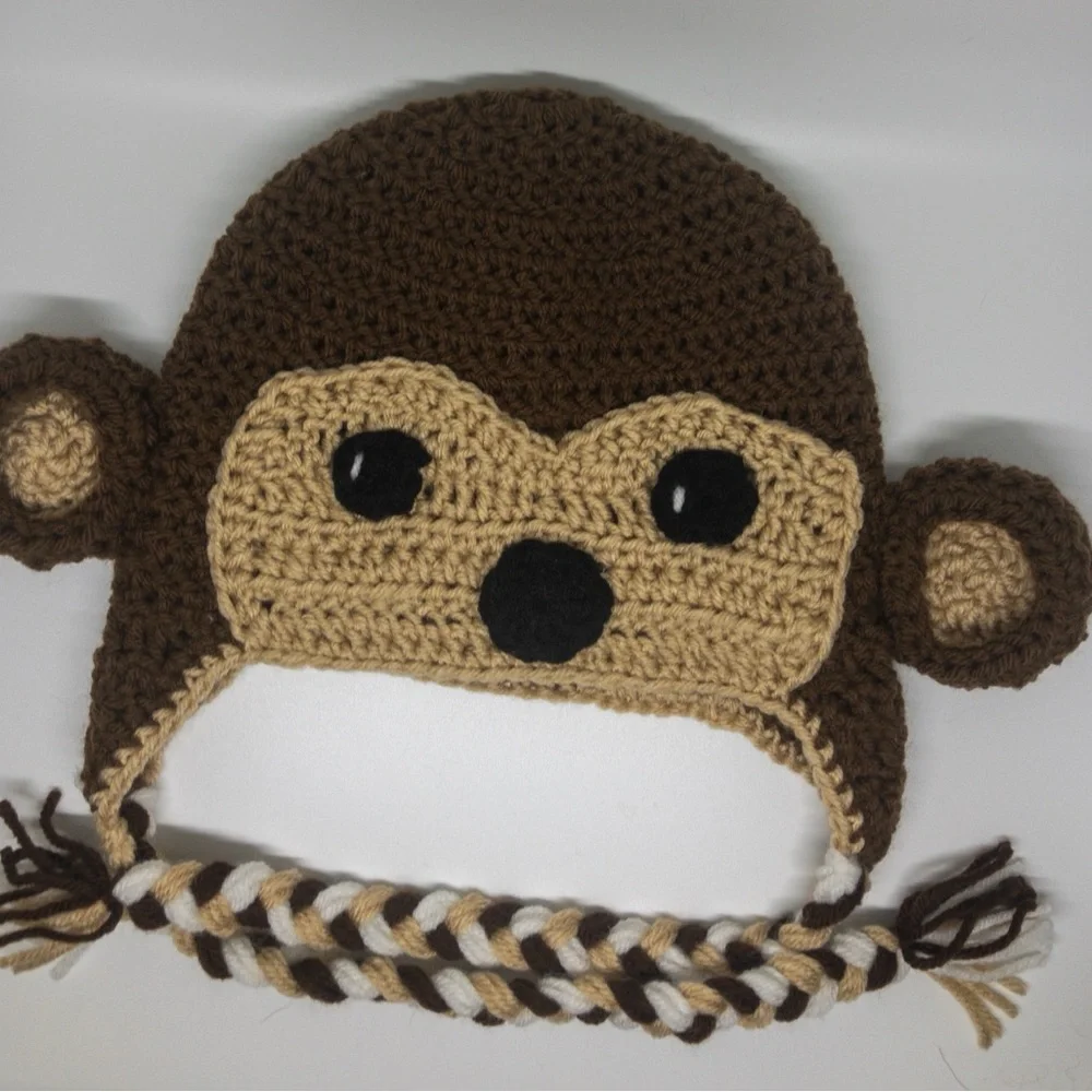 Handmade Crochet Sock Monkey‎ Earflap Hat – Multiple Sizes Available
